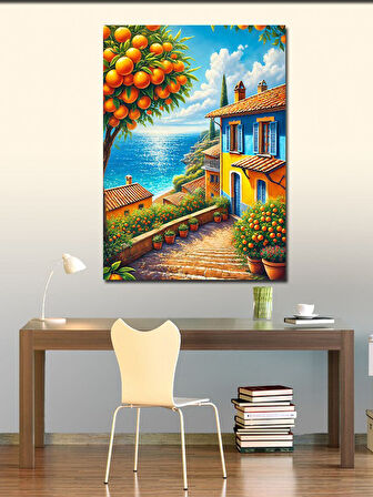 Kanvas Tablo Tropikal Ev ve Ağaçlar