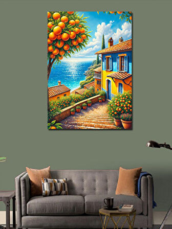 Kanvas Tablo Tropikal Ev ve Ağaçlar