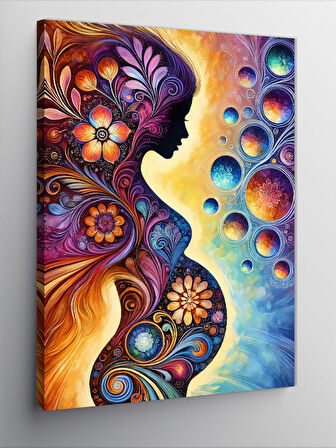 Kanvas Tablo Renkli Hamile Kadın Silueti