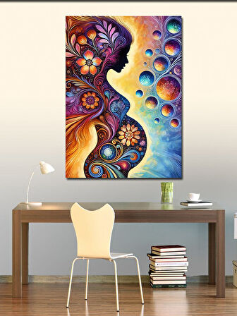 Kanvas Tablo Renkli Hamile Kadın Silueti