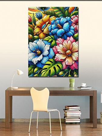 Kanvas Tablo Renkli Çiçek Çizimi