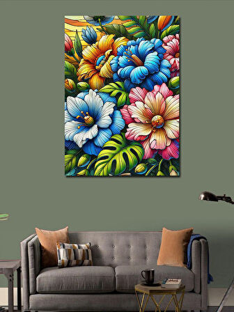 Kanvas Tablo Renkli Çiçek Çizimi