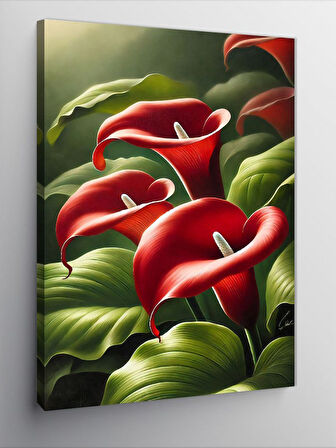 Kanvas Tablo Kırmızı Calla Lily Çiçekleri