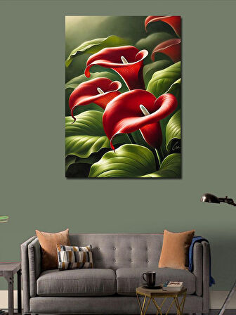 Kanvas Tablo Kırmızı Calla Lily Çiçekleri