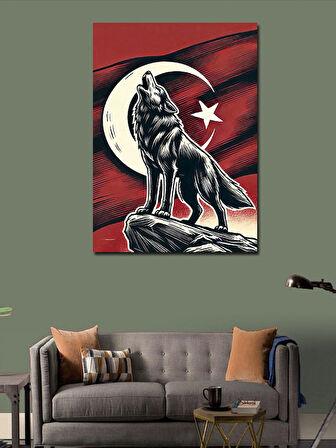 Kanvas Tablo Türk Bayrağı ve Kurt