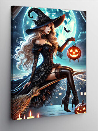 Kanvas Tablo Balkabağı ve Cadı Kadın