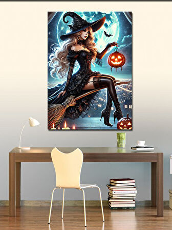 Kanvas Tablo Balkabağı ve Cadı Kadın