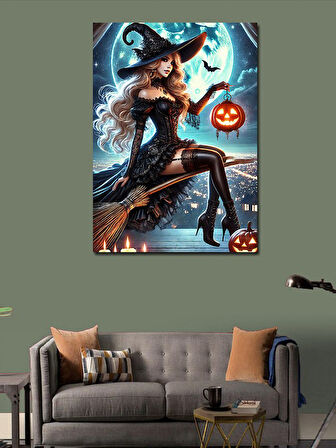 Kanvas Tablo Balkabağı ve Cadı Kadın