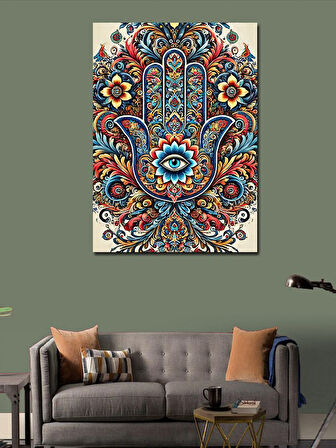 Kanvas Tablo Renkli Fatıma'nın Eli Deseni