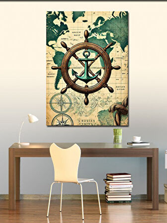 Kanvas Tablo Antik Çapa ve Pusula