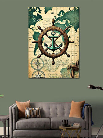 Kanvas Tablo Antik Çapa ve Pusula