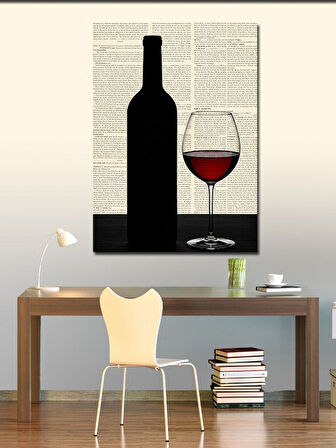 Kanvas Tablo Şarap Şişesi ve Kadeh