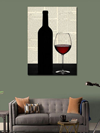 Kanvas Tablo Şarap Şişesi ve Kadeh