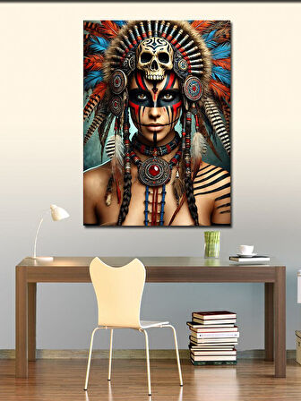 Kanvas Tablo Kızılderili Savaşçı Kadın