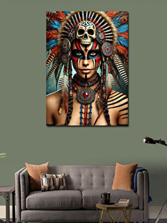 Kanvas Tablo Kızılderili Savaşçı Kadın