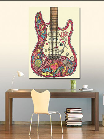 Kanvas Tablo Renkli Çiçekli Gitar