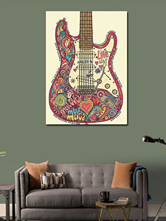 Kanvas Tablo Renkli Çiçekli Gitar