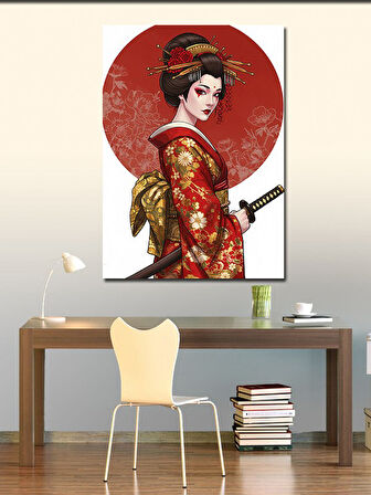 Kanvas Tablo Samuray Geisha Kadın