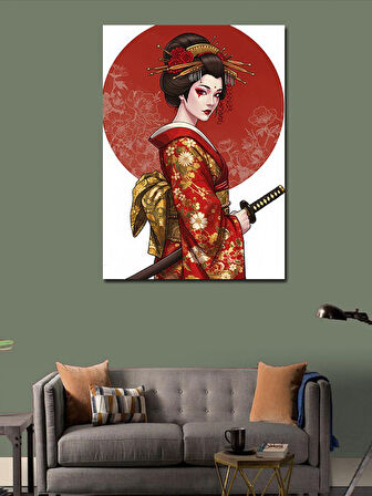 Kanvas Tablo Samuray Geisha Kadın