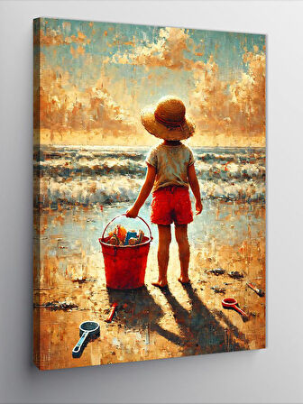 Kanvas Tablo Sahil ve Çocuk Çizimi