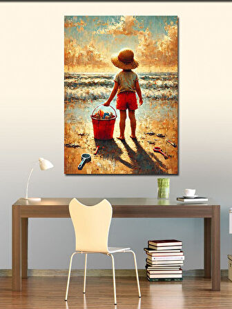 Kanvas Tablo Sahil ve Çocuk Çizimi