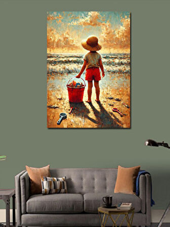 Kanvas Tablo Sahil ve Çocuk Çizimi