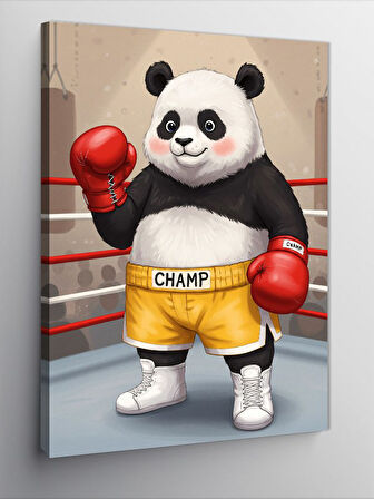 Kanvas Tablo Boksör Panda Çizimi