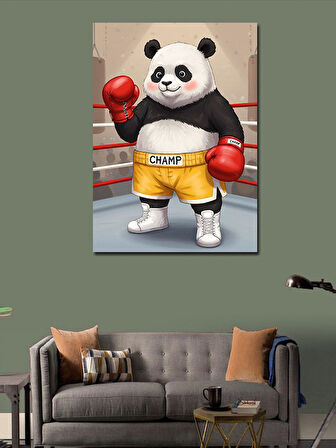 Kanvas Tablo Boksör Panda Çizimi