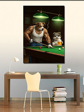 Kanvas Tablo Bilardo ve Güçlü Hayvanlar