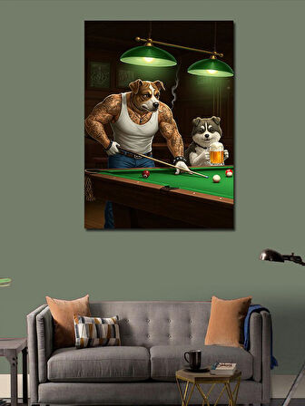 Kanvas Tablo Bilardo ve Güçlü Hayvanlar