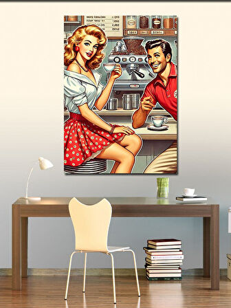 Kanvas Tablo Retro Kafe Aşkı
