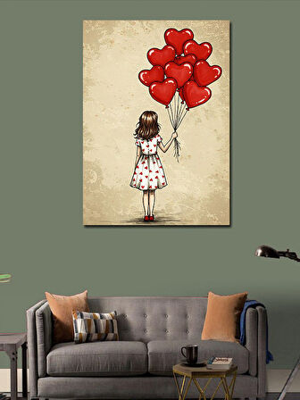 Kanvas Tablo Balonlarla Uçan Küçük Kız