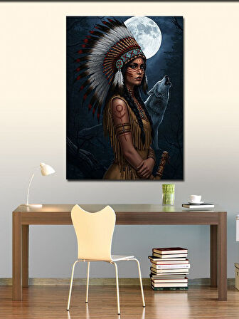Kanvas Tablo Yerli Kadın ve Ay Işığı