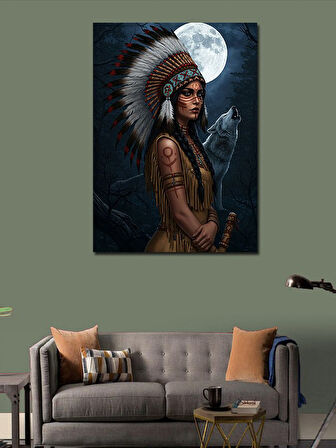 Kanvas Tablo Yerli Kadın ve Ay Işığı