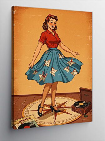 Kanvas Tablo Retro Kadın Çemberde