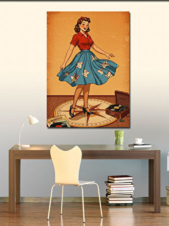 Kanvas Tablo Retro Kadın Çemberde