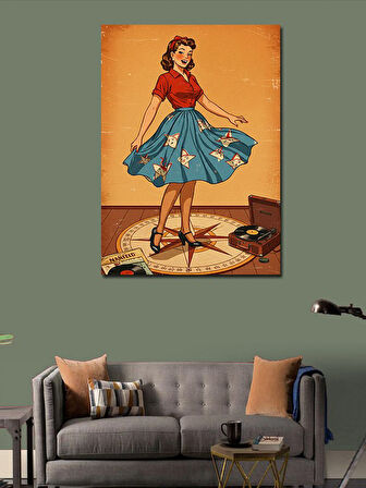 Kanvas Tablo Retro Kadın Çemberde