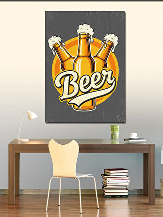 Kanvas Tablo "Beer" Yazılı Şişeler