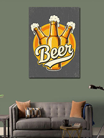 Kanvas Tablo "Beer" Yazılı Şişeler