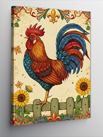 Kanvas Tablo Renkli Horoz İllüstrasyonu