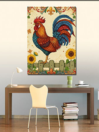 Kanvas Tablo Renkli Horoz İllüstrasyonu