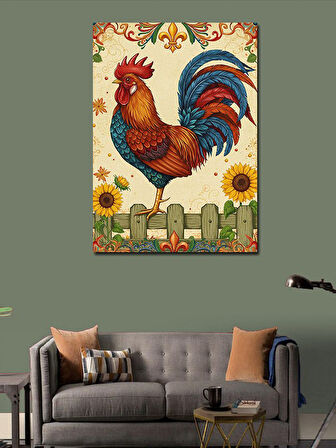 Kanvas Tablo Renkli Horoz İllüstrasyonu