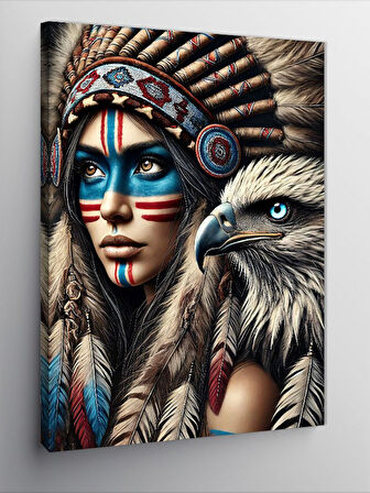 Kanvas Tablo Yerli Kadın ve Şahin