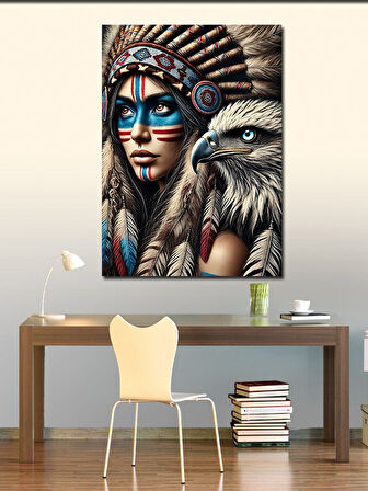 Kanvas Tablo Yerli Kadın ve Şahin
