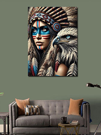 Kanvas Tablo Yerli Kadın ve Şahin