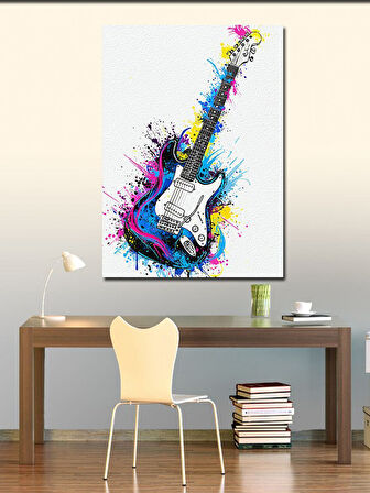 Kanvas Tablo Splash Tarzı Elektro Gitar