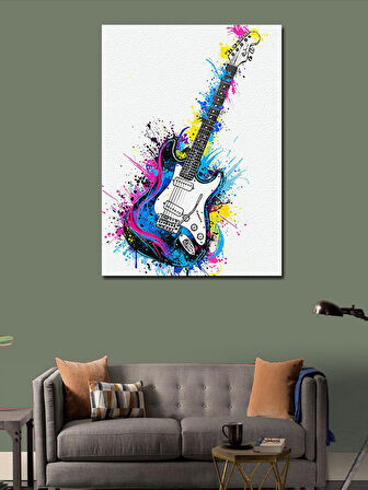 Kanvas Tablo Splash Tarzı Elektro Gitar