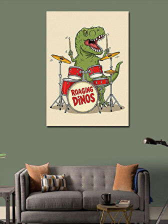Kanvas Tablo T-Rex ve Bateri "Roaring Dinos"