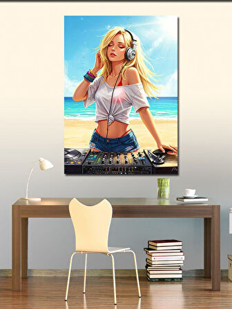 Kanvas Tablo Sahilde DJ Kadın
