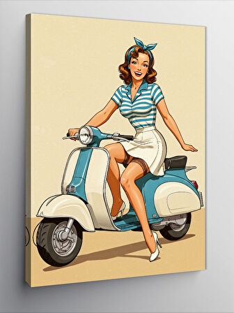 Kanvas Tablo Retro Scooter ve Pin-up Kız